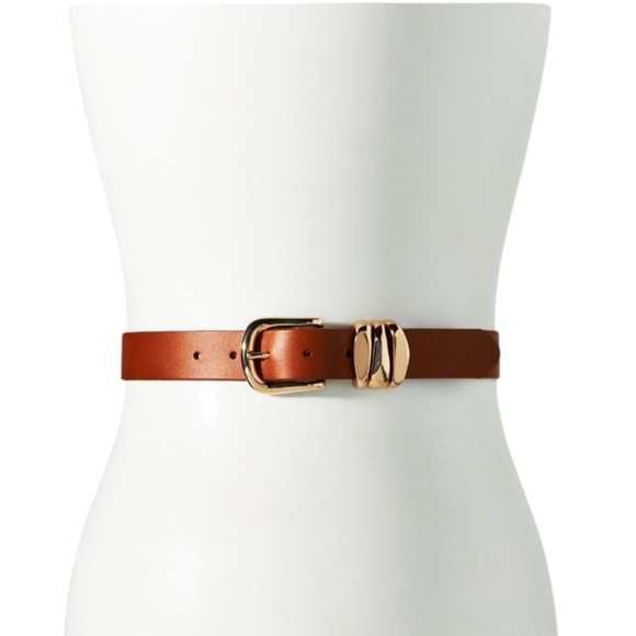 ANTHROPOLOGIE Structured Keeper Leather Belt Honey Brown Gold Hardware Size XL - Picture 1 of 5